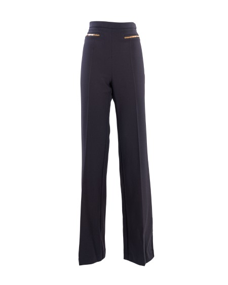 Shop ELISABETTA FRANCHI  Pantalone: Elisabetta Franchi pantalone palazzo in crêpe con morsetti.
Pantalone a palazzo con vita alta in doppio crêpe stretch. 
Il punto vita è enfatizzato da una doppia tasca a filetto con morsetti in catena di metallo dorato.
Fodera in raso stampa monogram.
Zip invisibile sul fianco.
Accessorio in metallo dorato.
Composizione: 96% Poliestere 04% Elastane.
Fabbricato in Italia.. PA01436E2-110